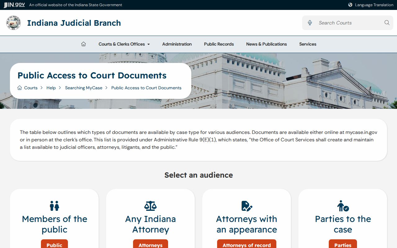 Starke County case search document access matrix