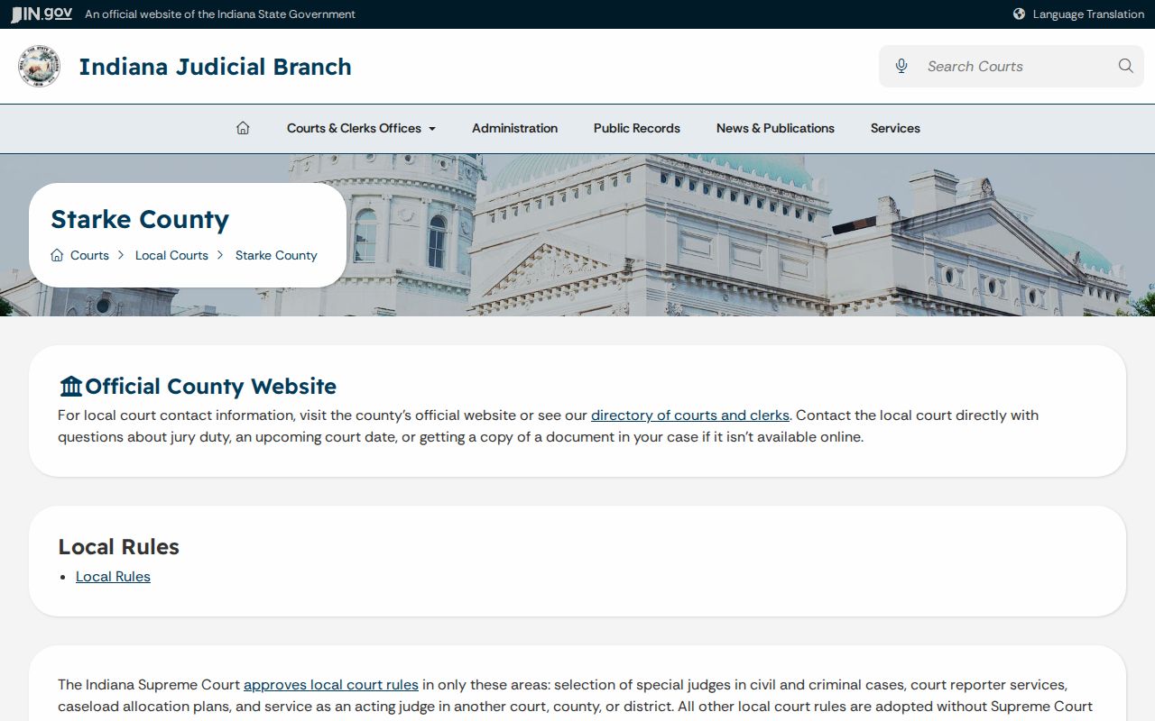 Starke County court docket Indiana Judicial Branch page