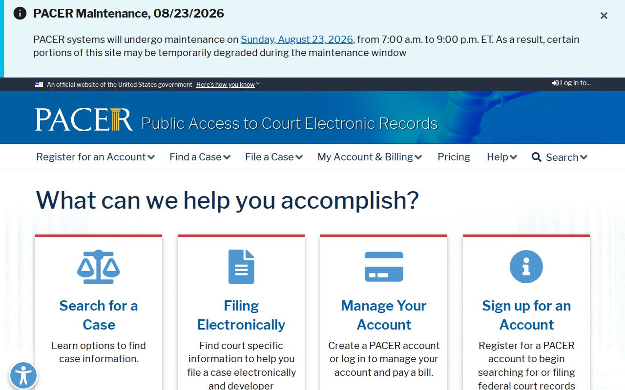 Starke County federal court docket PACER search gateway