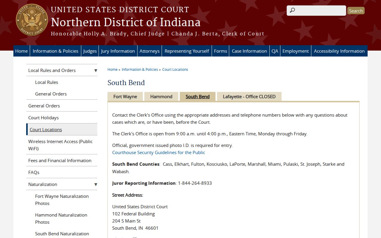 Starke County federal court docket South Bend courthouse