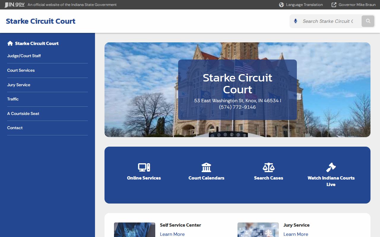 Starke County court docket Circuit Court landing page