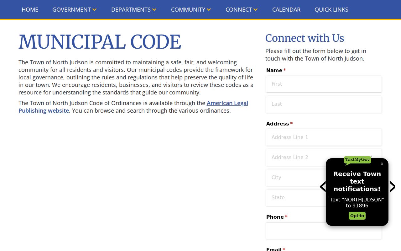 North Judson court docket municipal code page without a separate court portal