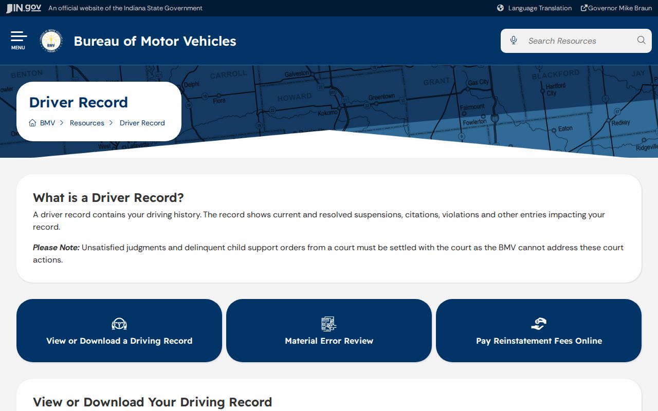 Starke County traffic court records and Indiana BMV driver record choices