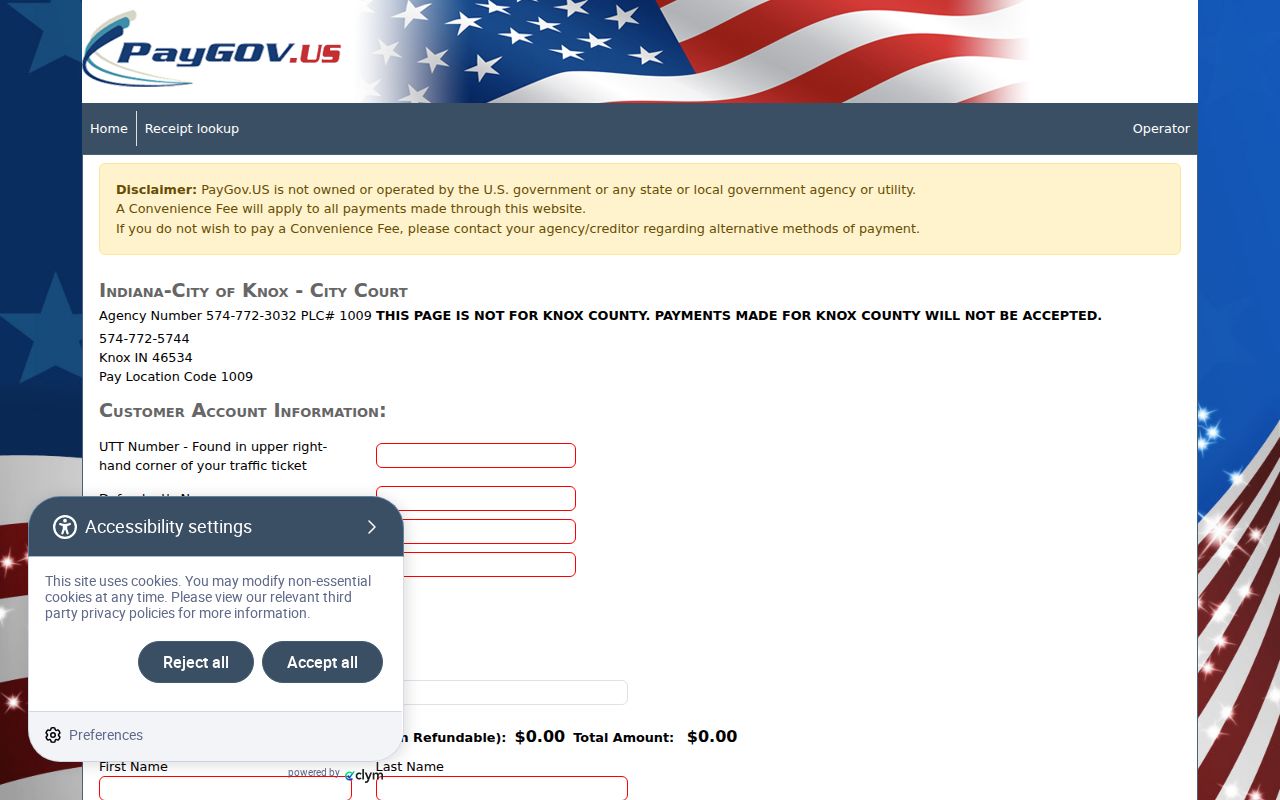 Starke County traffic court records Knox City Court PayGov form